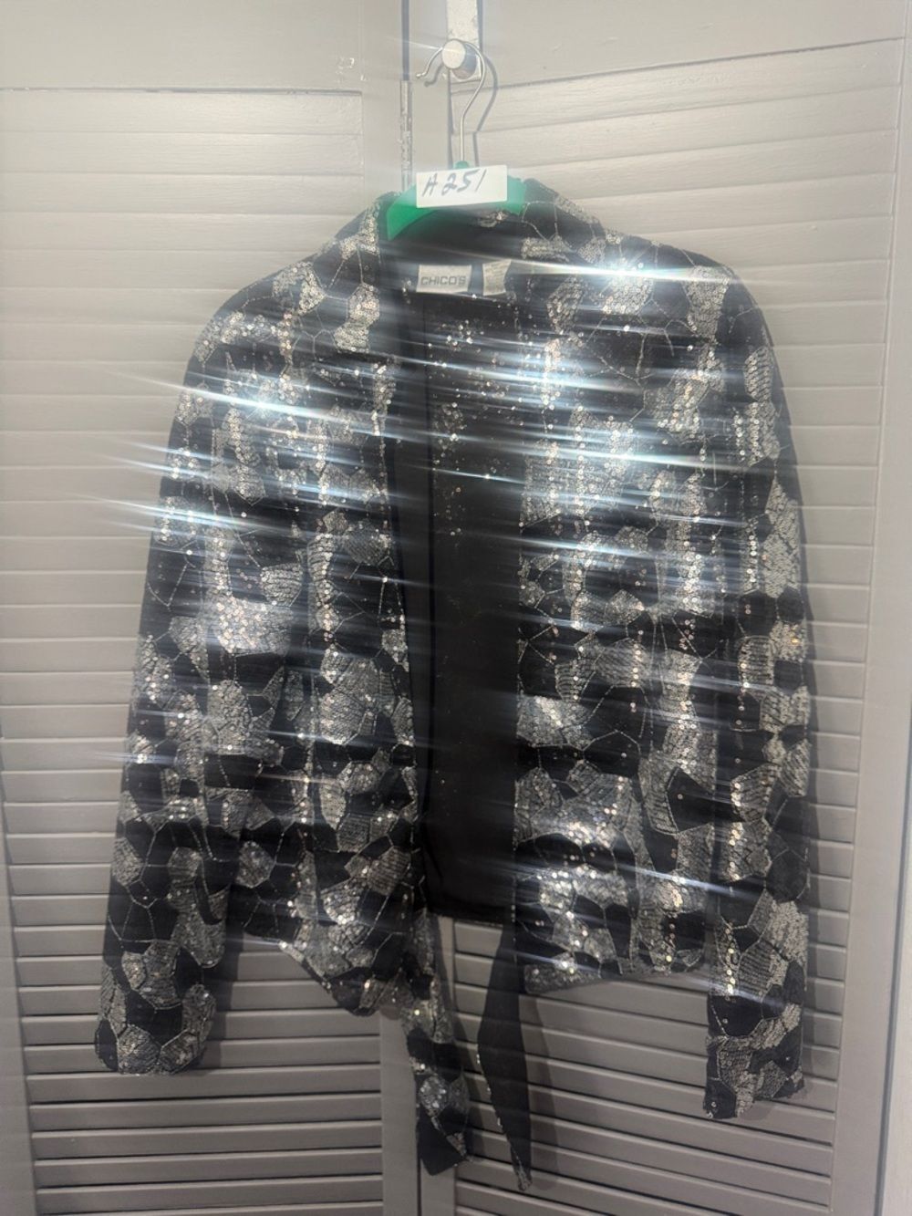 Chico's Black Jacket with Silver Sequin Geometric Detail